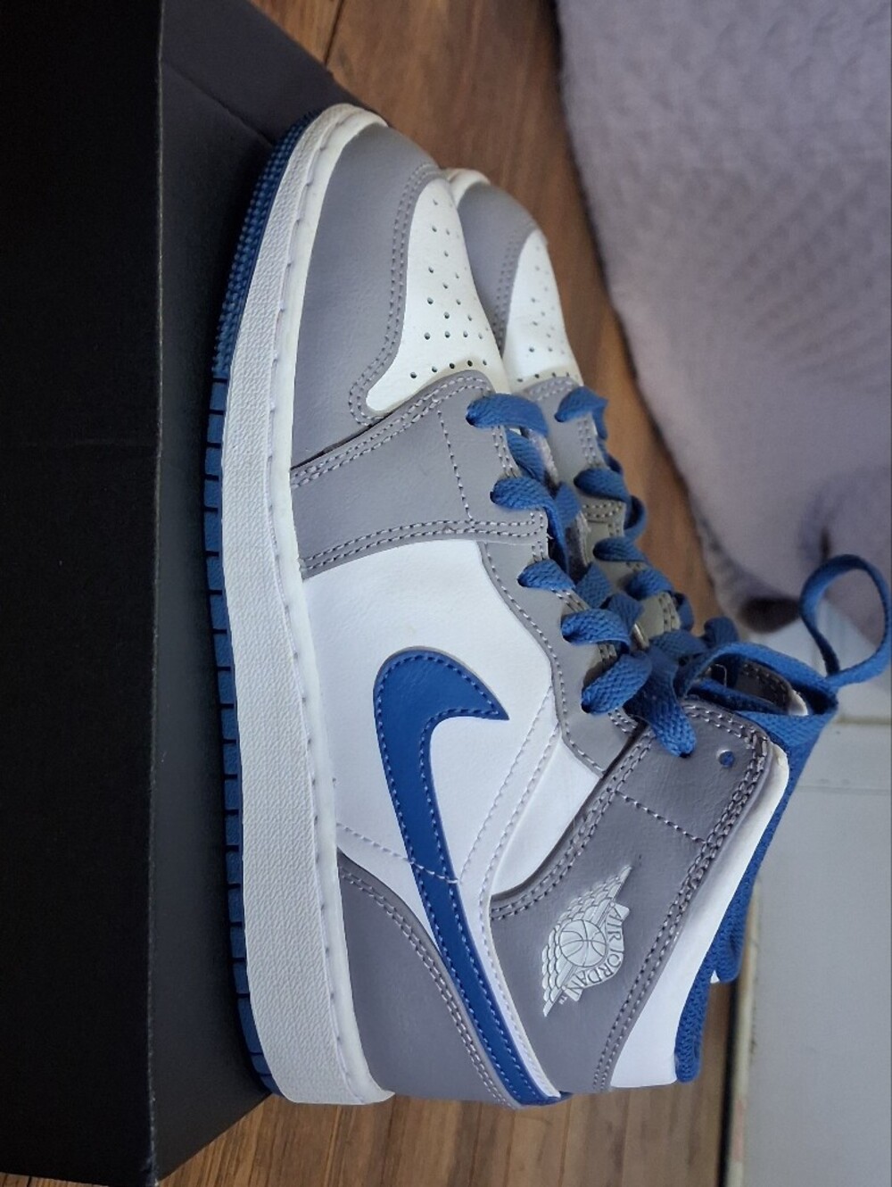 Air Jordan 1 Mid GS "Cement True Blue" (Size 5Y / Women's 6.5)